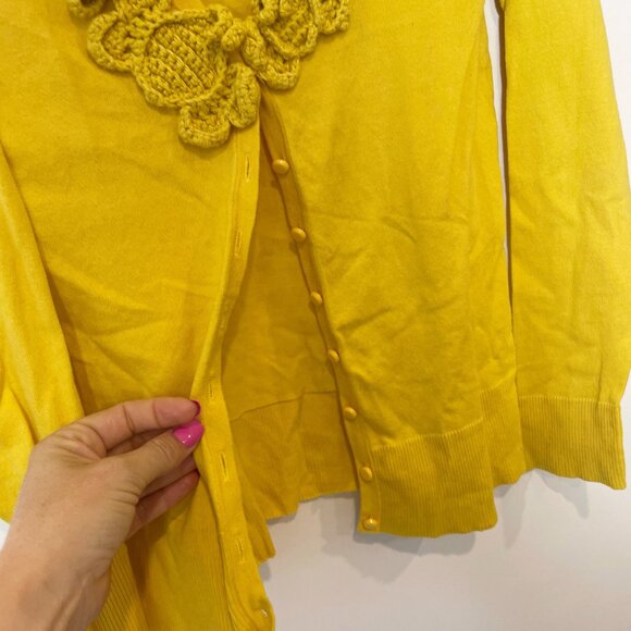 Anthropologie Moth Yellow Cardigan Sweater S Long Sleeve Knit Button Embroidered - Picture 2 of 8